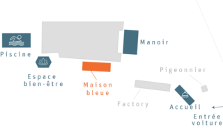 La plan du Clos Grâce avec la localisation de l'espace nuit de la Maison bleue