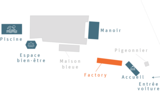 La plan du Clos Grâce avec la localisation du bâtiment factory