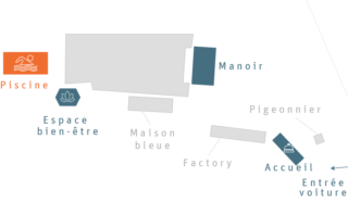 La plan du Clos Grâce avec la localisation de la piscine